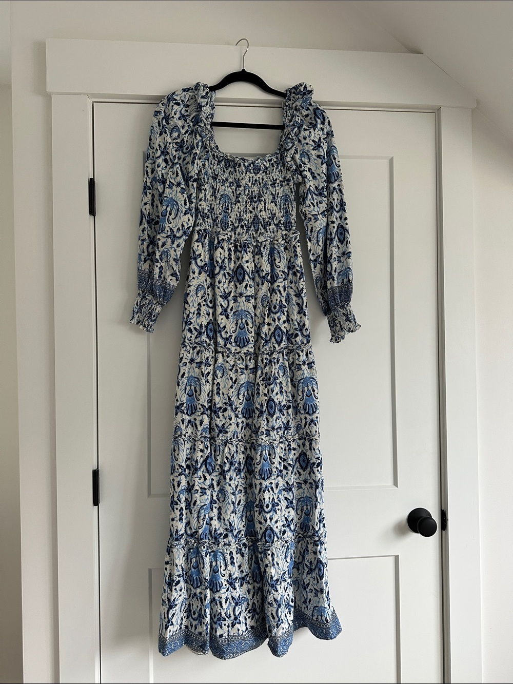 Smocked Square-Neck Blue Floral Maxi Dress - Picture 2 of 4